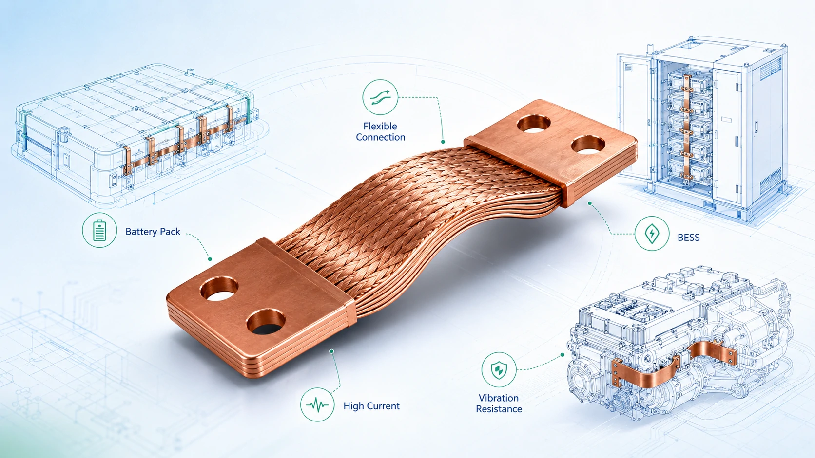 Flexible Busbar Design for Battery Packs, BESS and High-Vibration Power Systems